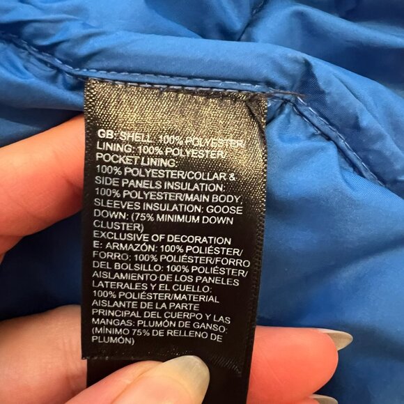 The North Face Boys Blue 550 Fill Goose Down Zip Up Jacket Coat Puffer LG 14/16 - Picture 6 of 8